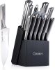 Kitchen Knife Set, Cookit 15 Pieces Knife Set with Block Manual Sharpener, Stainless Steel Hollow Handle Chef Bread Steak Knife Scissors