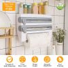 ACCESSAKitchen Roll Dispenser Paper Roll Holder Plastic Wrap Film Foil Paper Organizer w/ Cutter Wall Mounted for Kitchen Bathroom