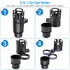 4 In 1 Car Cup Holder Expander Adapter Multifunctional Water Cup Mount Stand 360Â° Rotating Drink Bottle Organizer with Adjustable Base