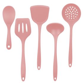 Silica gel spatula High temperature resistant silica gel kitchenware set Special silica gel spatula spoon for household frying pan (size: Pink)