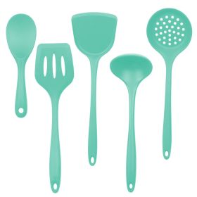 Silica gel spatula High temperature resistant silica gel kitchenware set Special silica gel spatula spoon for household frying pan (size: Peppermint green)