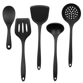 Silica gel spatula High temperature resistant silica gel kitchenware set Special silica gel spatula spoon for household frying pan (size: black)