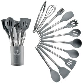 Stainless tube handle silicone insulated tail cover silicone kitchen set 12 pieces silicone spatula spoon 2021 new (size: Small drum - grey)