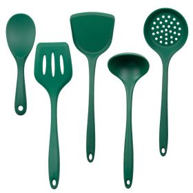 Silica gel spatula High temperature resistant silica gel kitchenware set Special silica gel spatula spoon for household frying pan (size: blackish green)