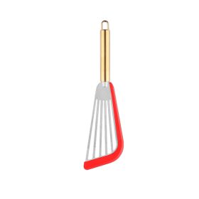 Silicone fish spatula non stick pan fried egg pancake spatula 430 stainless steel silicone steak spatula kitchen fish flipping spatula (size: Red (gold plated handle))