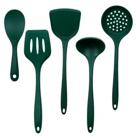 Silica gel spatula High temperature resistant silica gel kitchenware set Special silica gel spatula spoon for household frying pan (size: Dark dark green)