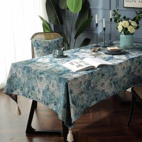 Cloth father tablecloth tablecloth ins cotton linen tablecloth tassel rectangular tablecloth table mat tea table cover cloth wholesale (colour: Curled four corner tassels+blue oil painting)