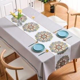 Benzhi Nordic embroidery printed tablecloth wholesale waterproof oil proof washfree rectangular pvc tablecloth table mat net red (colour: Exquisite Embroidery - Beige)