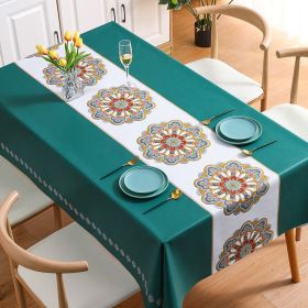 Benzhi Nordic embroidery printed tablecloth wholesale waterproof oil proof washfree rectangular pvc tablecloth table mat net red (colour: Exquisite Embroidery - Dark Green)