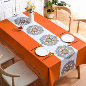 Benzhi Nordic embroidery printed tablecloth wholesale waterproof oil proof washfree rectangular pvc tablecloth table mat net red (colour: Exquisite Embroidery Light Orange)