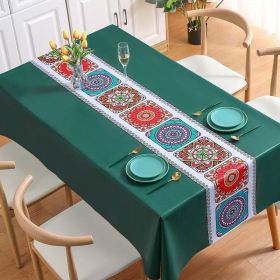 Benzhi Nordic embroidery printed tablecloth wholesale waterproof oil proof washfree rectangular pvc tablecloth table mat net red (colour: Dark green national style)