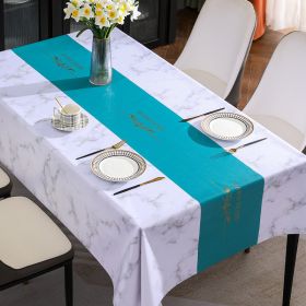 Benzhi Nordic embroidery printed tablecloth wholesale waterproof oil proof washfree rectangular pvc tablecloth table mat net red (colour: Royal Marble Lake Blue)