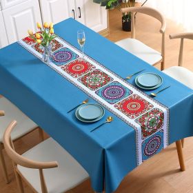 Benzhi Nordic embroidery printed tablecloth wholesale waterproof oil proof washfree rectangular pvc tablecloth table mat net red (colour: Tibetan blue national style)