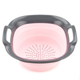 Silica gel folding fruits and vegetables washing filter basket fruits and vegetables decorative basket (Color: large pink)