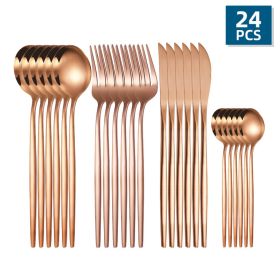 ut24pcs/Set Stainless Steel Cutlery; Portuguese Cutlery Spoon; Western Cutlery Set (Color: Rose Gold)