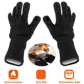 BBQ Gloves 1472Â°F Heat Resistant Grill Gloves Anti-slip Carbon Fiber BBQ Gloves (Color: Black)